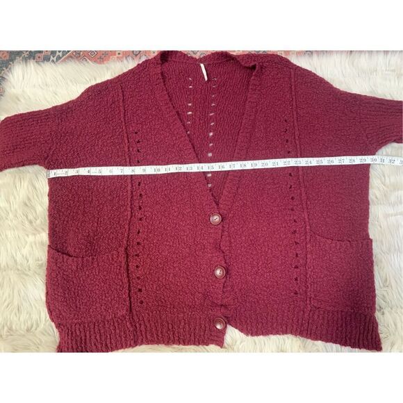 Free People Sweater Fall Friend Oversized Fuzzy Textured Boho Fall Winter Maroon - Picture 9 of 9